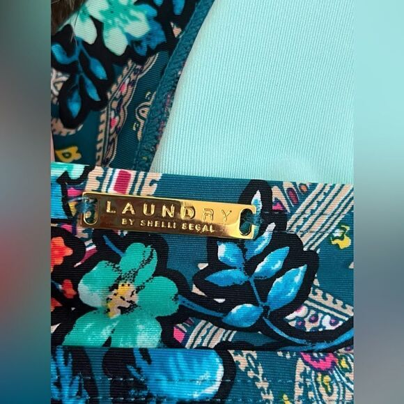 Laundry By Shelli Segal Turquoise Colorful Floral Paisley Ruffle Tankini Top M - Picture 6 of 8